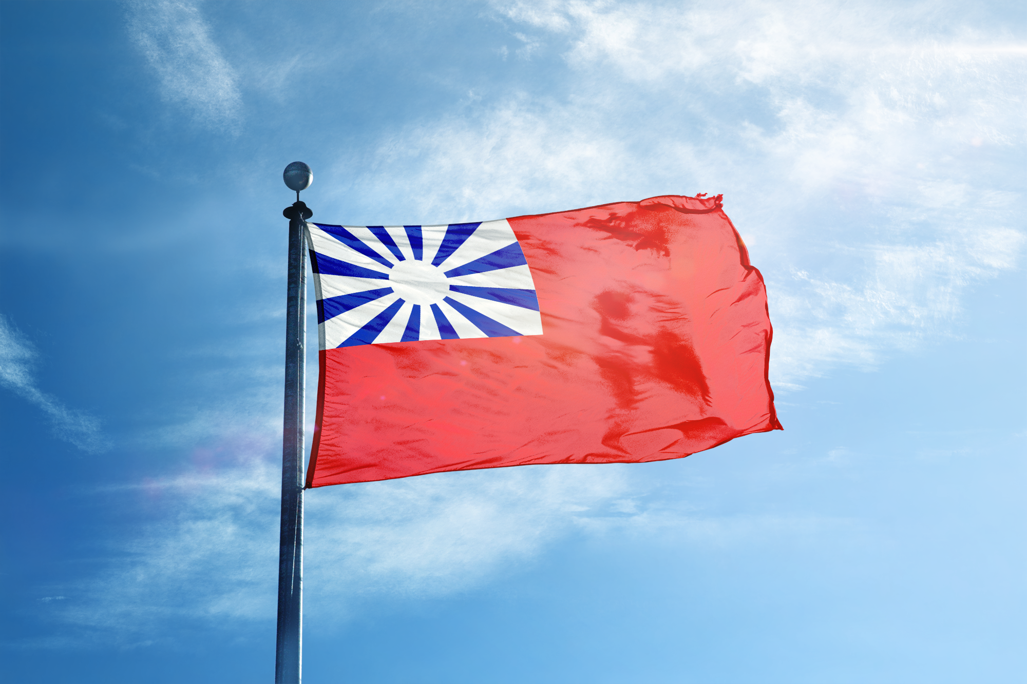 不用修憲也可以用的國旗樣式，以日本海軍軍旗為發想而來，並且青天白日也有十二道光