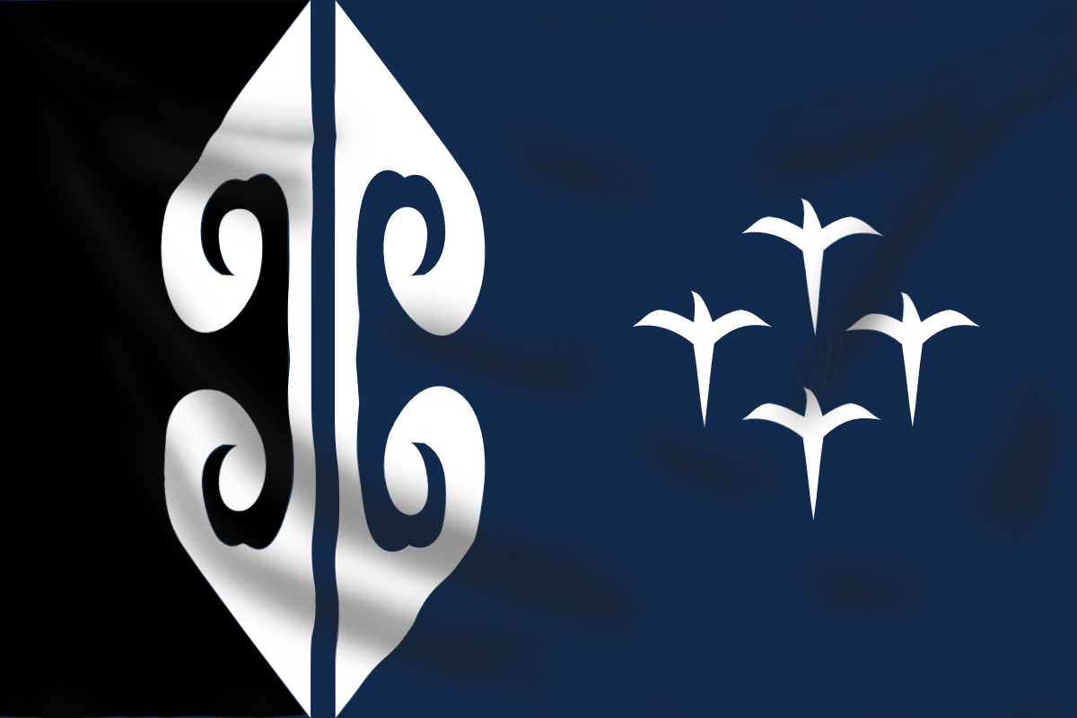 海浪台字菱形Mata，與4隻野百合鳥。_因為喜歡下面這面旗的設計與配色而實驗