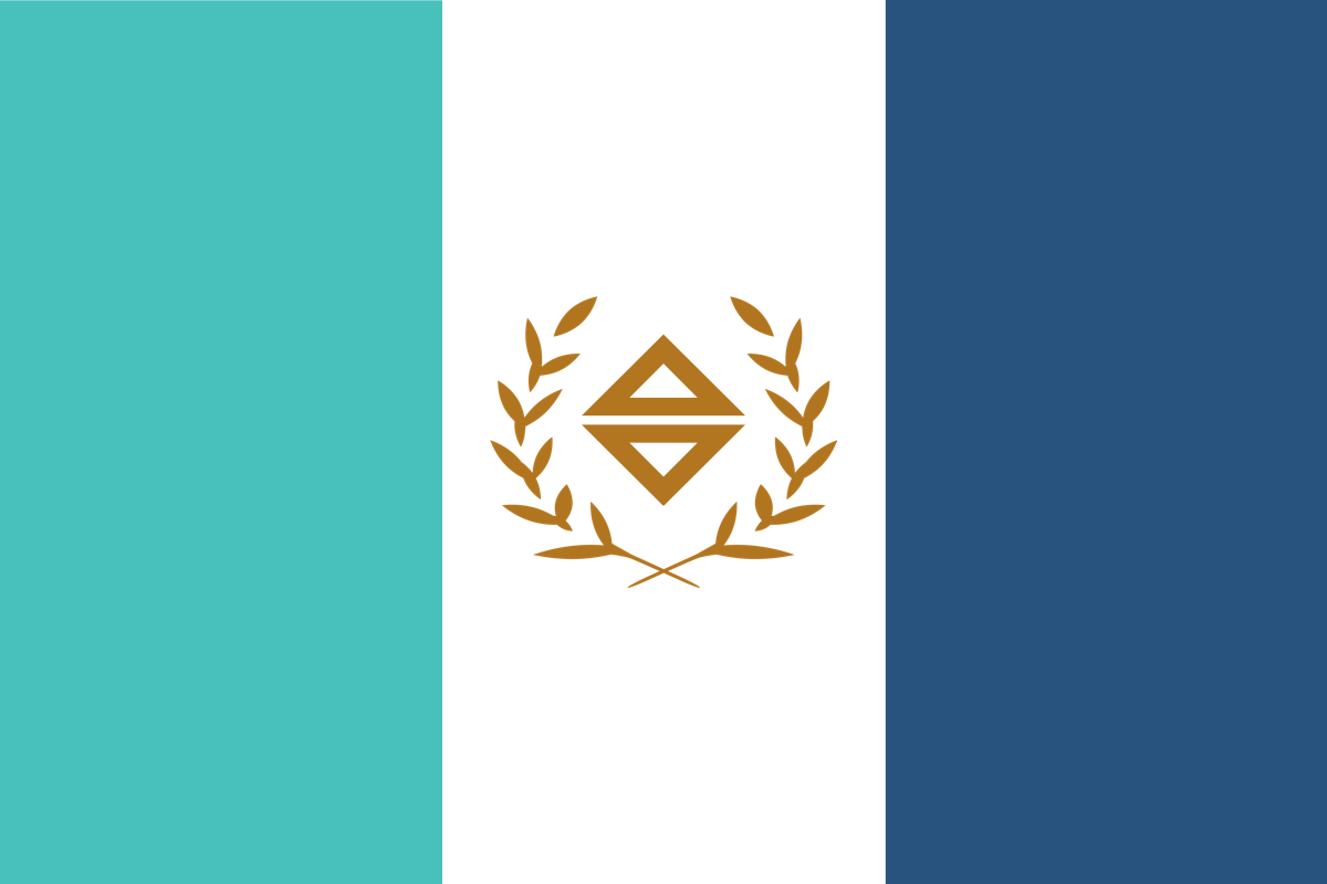 綠色象徵民主、白色象徵和平、藍色象徵海洋_中間的是國徽、金色，由總統府徽的梅花